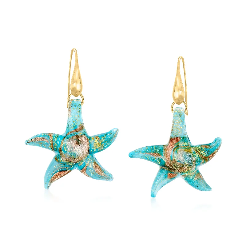 Bohemian Drop Earrings with Tassels -Ross-Simons Italian Murano Glass Starfish Drop Earrings With 18kt Gold Over Sterling