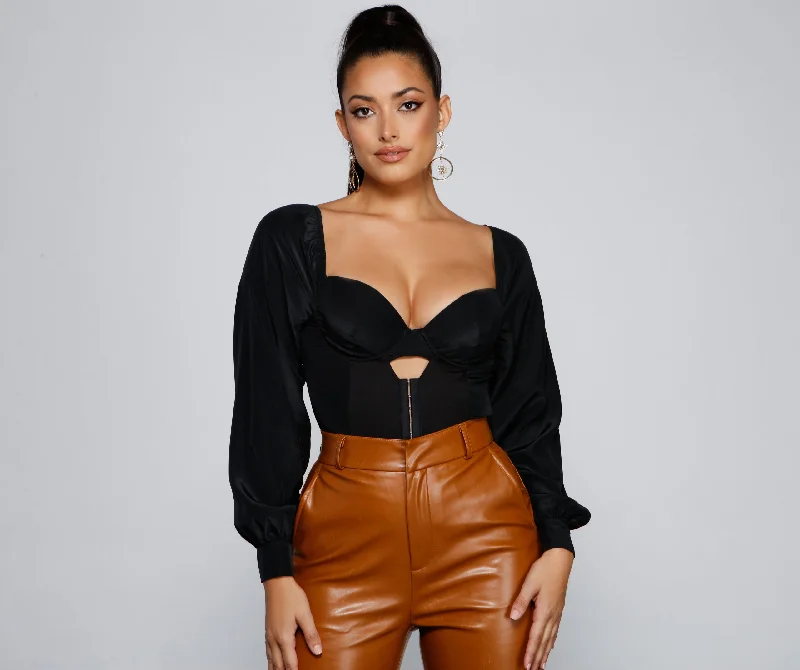 Crop top with sleeves for women with comfy fit and stylish sleeve design-Night-Out Chic Corset Crop Top