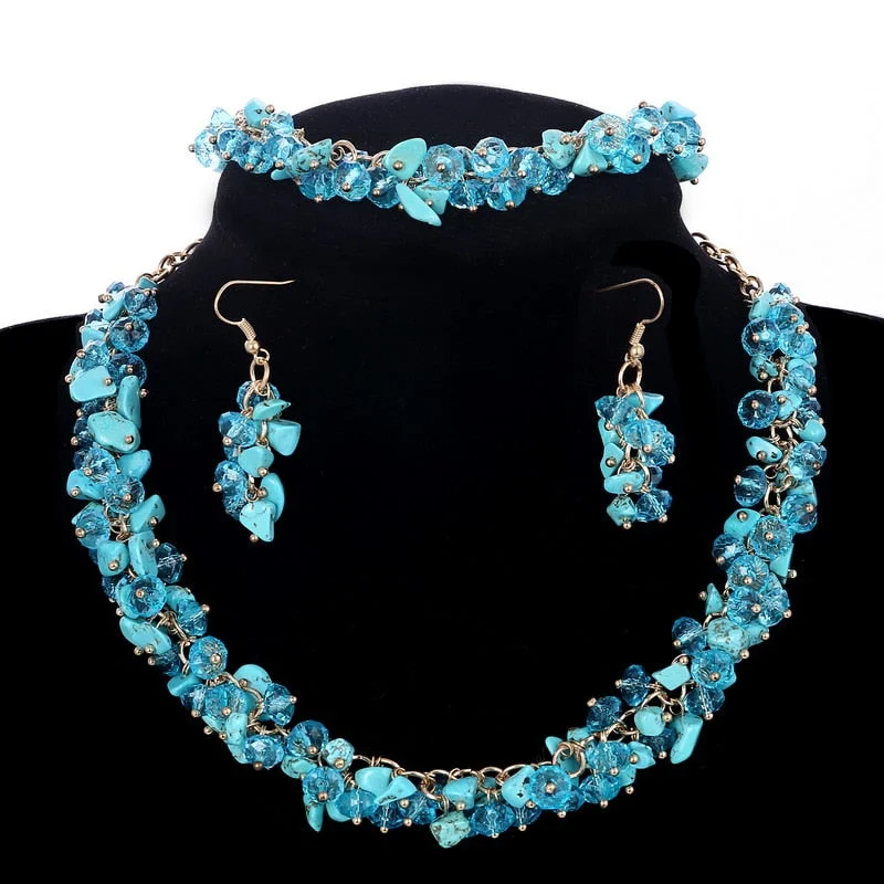 Thin bangles perfect for layering multiple styles -Turquoise Stone Jewelry Set  Earring Bracelet