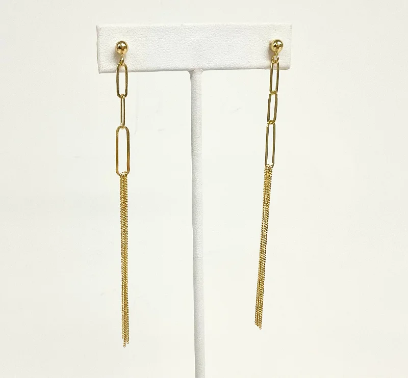 Nickel Free Drop Earrings for Safety -Dainty Paperclip With Chain Earrings