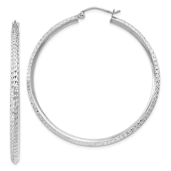 Drop Earrings for Concert Look -Textured Finish Hoop Earrings - 14kt White Gold