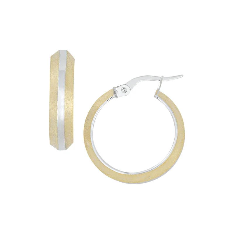 Drop Earrings for Everyday Glamour -Two-Tone Gold Brushed Finish Hoop Earrings - 14kt Two-Tone Gold