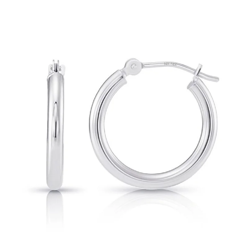 Silver Drop Earrings for Men -14k White Gold Classic Hoop Earrings, 2mm