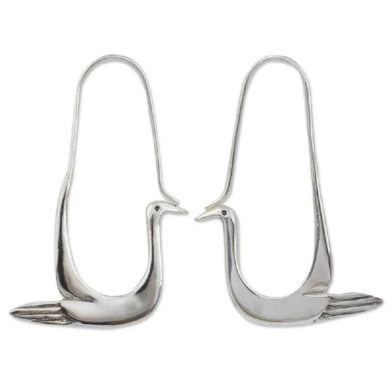 Drop Earrings with Matte Finish -NOVICA Handmade Endless Bird Hoop Modern Dangle Earrings - 1.8*0.9