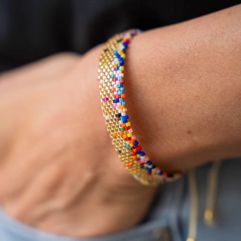 Bracelets with raw amethyst for rugged charm -SPRINKLES - Rainbow Miyuki Seed Bead Adjustable Accent Bracelet