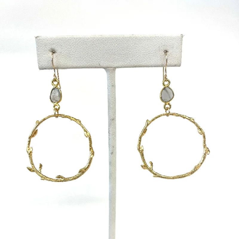 Leverback Drop Earrings for Comfort -Fern Circle & Labradorite Earrings