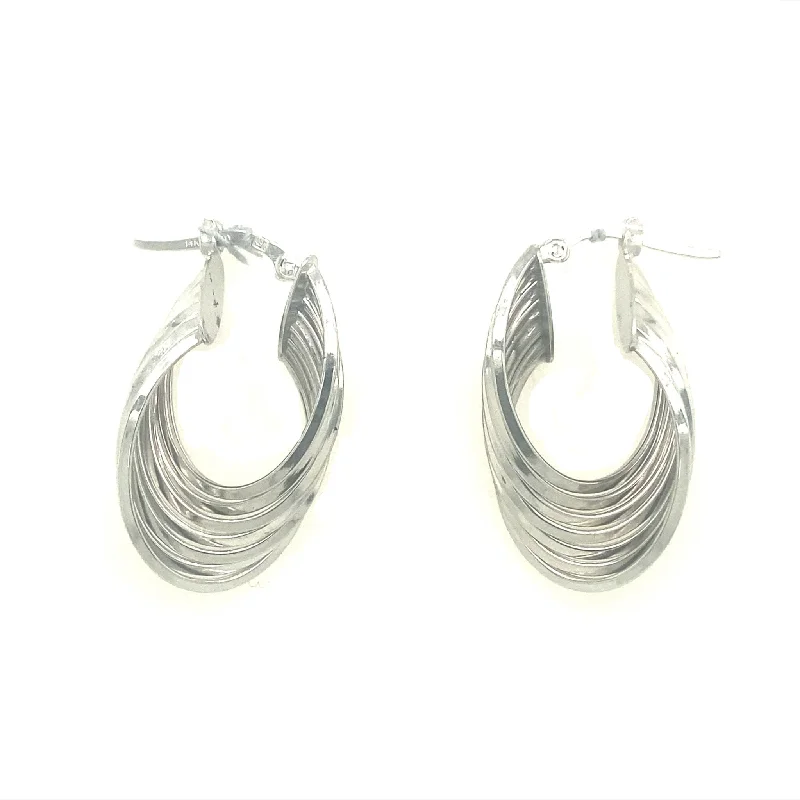 Drop Earrings with Star Motifs -Wide Twist Design Hoop Earrings - 14kt White Gold