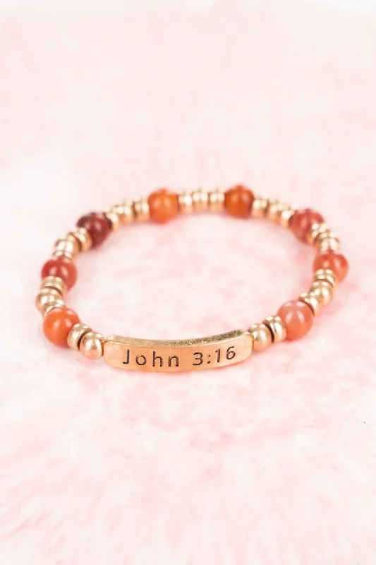 Bracelets with spiral ruby for striking twist -Celia Orange Goldtone 'John 3:16'  Beaded Bracelet