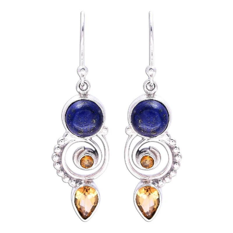 Drop Earrings with Infinity Symbols -NOVICA Majestic Spirals, Citrine and lapis lazuli dangle earrings - 2.4