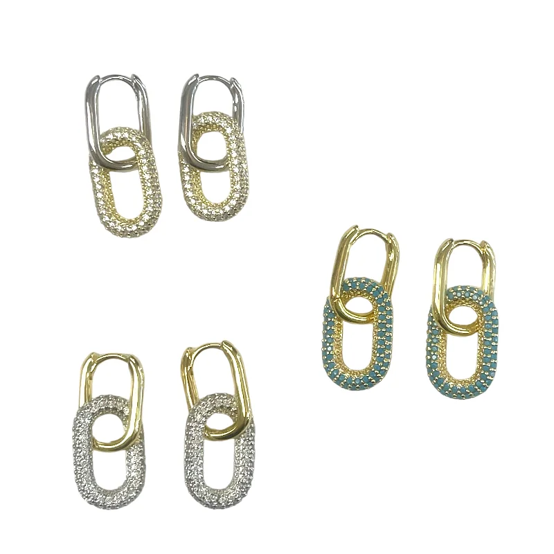 Drop Earrings for Birthday Celebration -Double Paperclip Huggie Pave Earrings