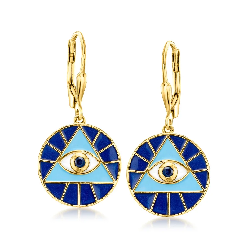 Minimalist Drop Earrings with Simplicity -Ross-Simons Sapphire Evil Eye Drop Earrings With White and Blue Enamel in 18kt Gold Over Sterling