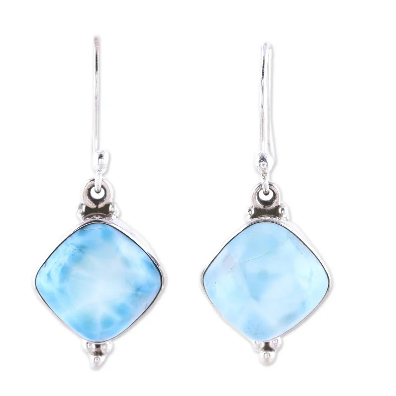 Drop Earrings with Crown Designs -NOVICA Gleaming Grandeur, Larimar dangle earrings - 1.4*0.6