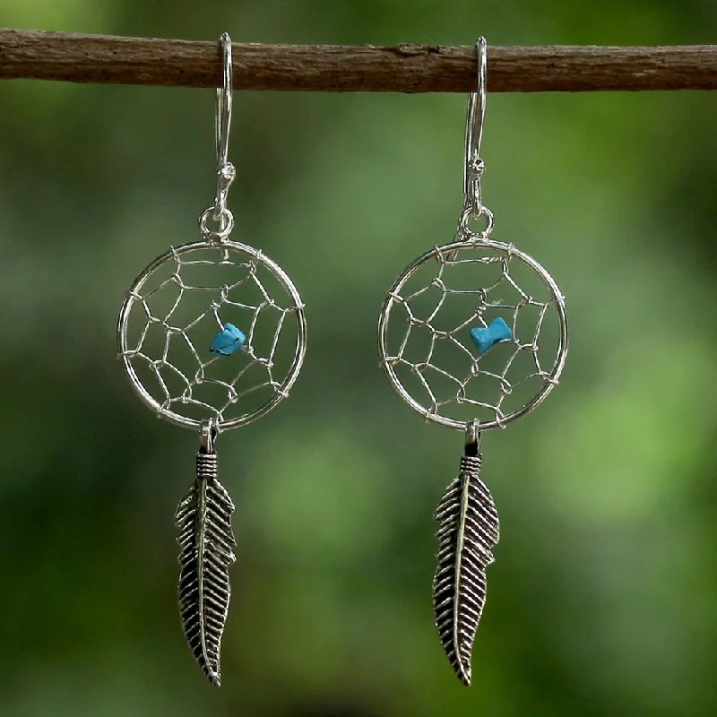 Drop Earrings for Work Attire -Handmade Sterling Silver 'Catching a Dream' Earrings (Thailand)