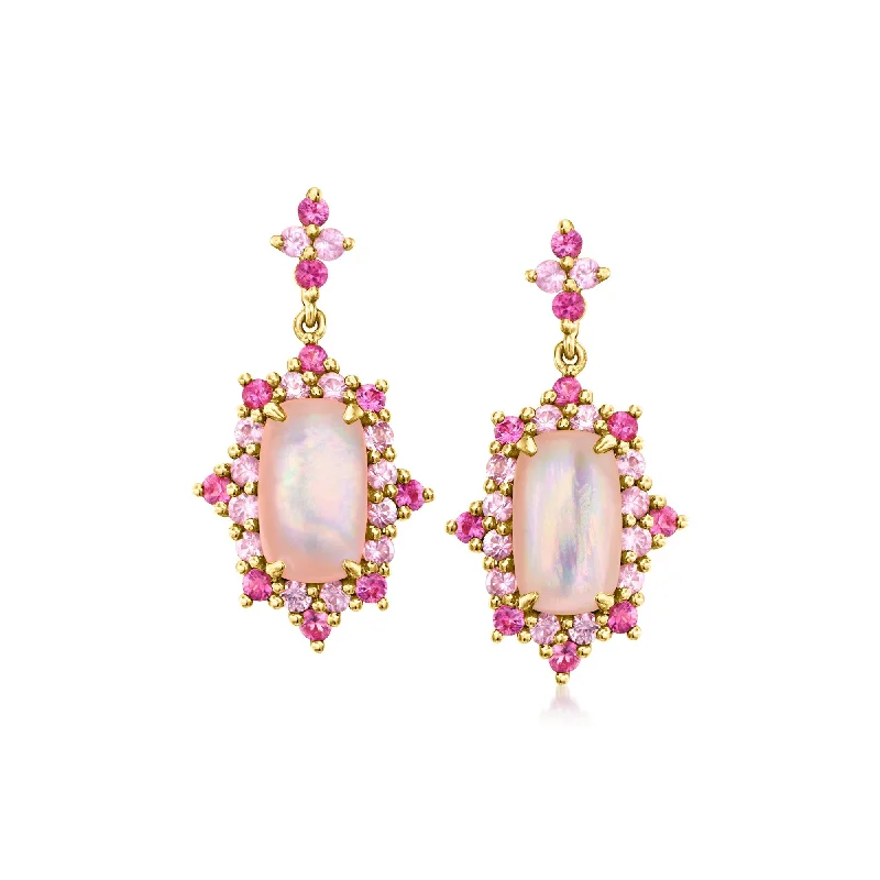 Contemporary Drop Earrings for Fashion -Ross-Simons Pink Mother-Of-Pearl and Pink Sapphire Drop Earrings in 18kt Gold Over Sterling