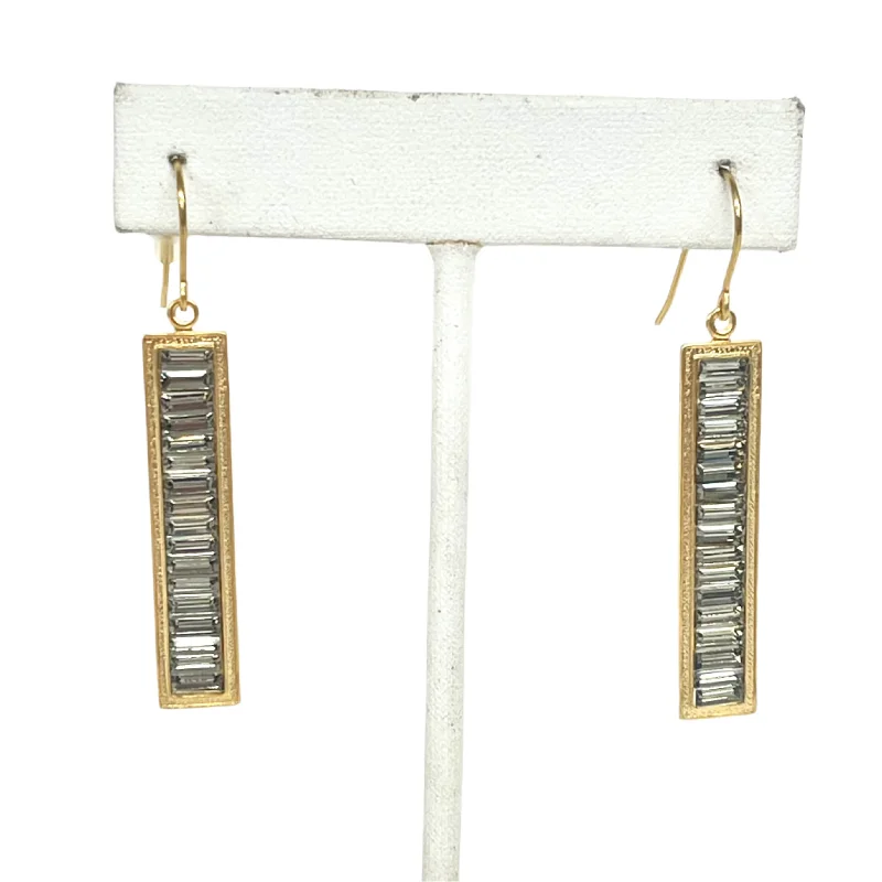 Hippie Drop Earrings with Beads -Rectangular Baguette Crystal Earrings