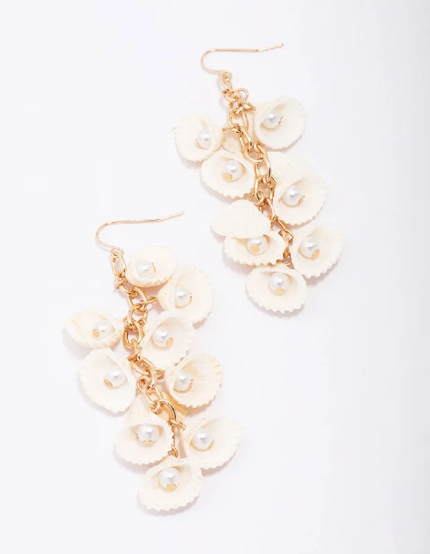 Lightweight Drop Earrings for All Day -Lovisa - Gold Flowing Shell Drip Earrings I Hypoallergenic I Stylish and Trendy I Perfect for Special Occasions