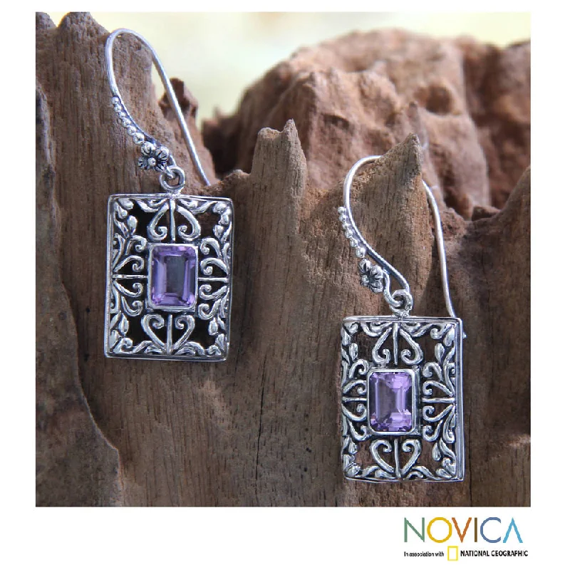 Drop Earrings with Infinity Symbols -Handmade Sterling Silver 'Mythic Garden' Amethyst Earrings (Indonesia)