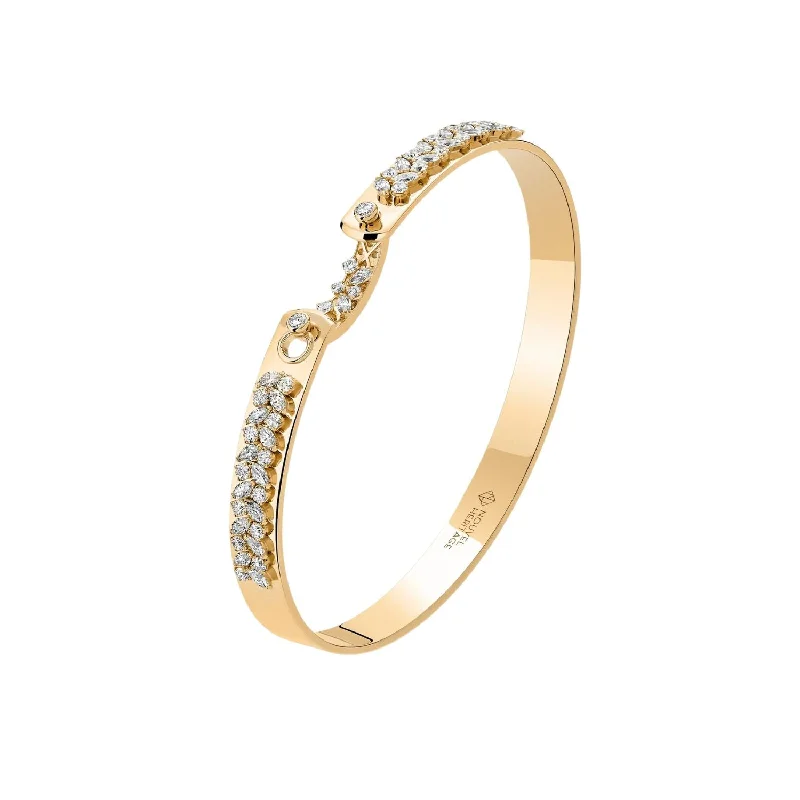 Bracelets with engraved messages for sentiment -NOUVEL HERITAGE 18K YELLOW GOLD SOIREE DIAMOND BANGLE BRACELET 1.39CTW