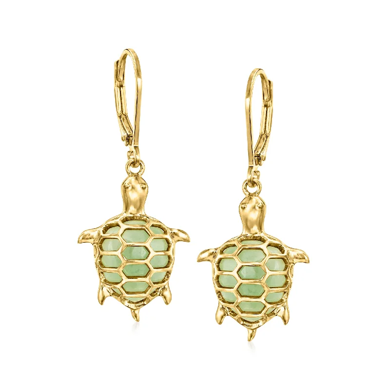 Gemstone and Diamond Drop Earrings for Opulence -Ross-Simons Jade Turtle Drop Earrings in 18kt Gold Over Sterling