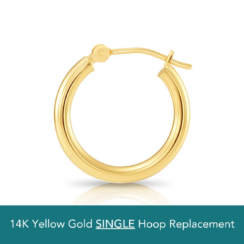 Drop Earrings for Wedding Ceremony -Single Replacement 14k Yellow Gold Classic Hoop Earrings, 2mm