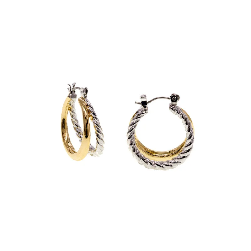 Drop Earrings for Party Look -Two Tone Double Row Cable Earrings