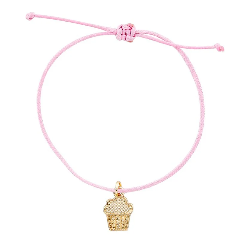 Bangles with engraved floral patterns for elegance -Sparkle & Shine Cord Bracelet Cupcake Charm | Birthday Gift Fashion Jewelry