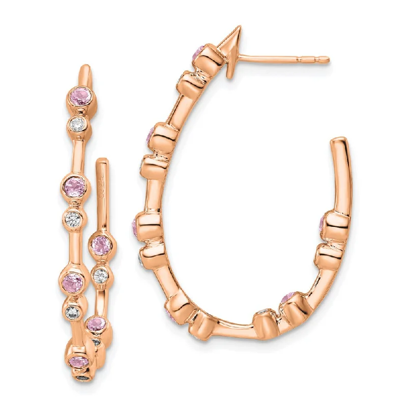 Drop Earrings for Valentine's Day -14K Rose Gold 1/5 ct Lab Grown Diamond and Pink Sapphire Hoop Earrings VS/SI Clarity, D-E Color