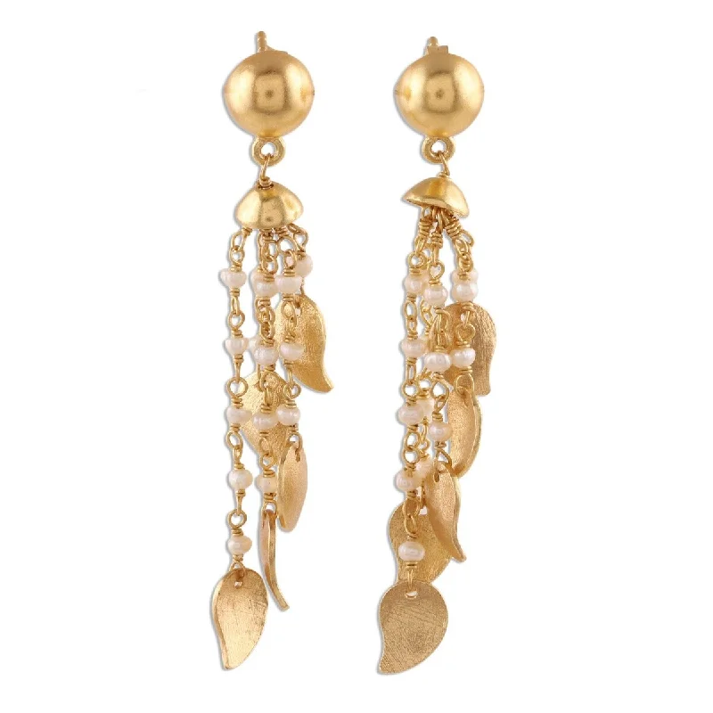 Drop Earrings for Wellness Routine -NOVICA Mango Dangle, Gold plated cultured pearl waterfall earrings - 2.2*0.4