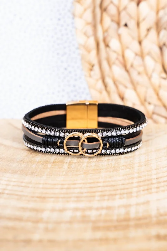 Gold bracelets with delicate diamond charm accents -Viola Black Infiniti Goldtone Multi-Strand Magnetic Bracelet