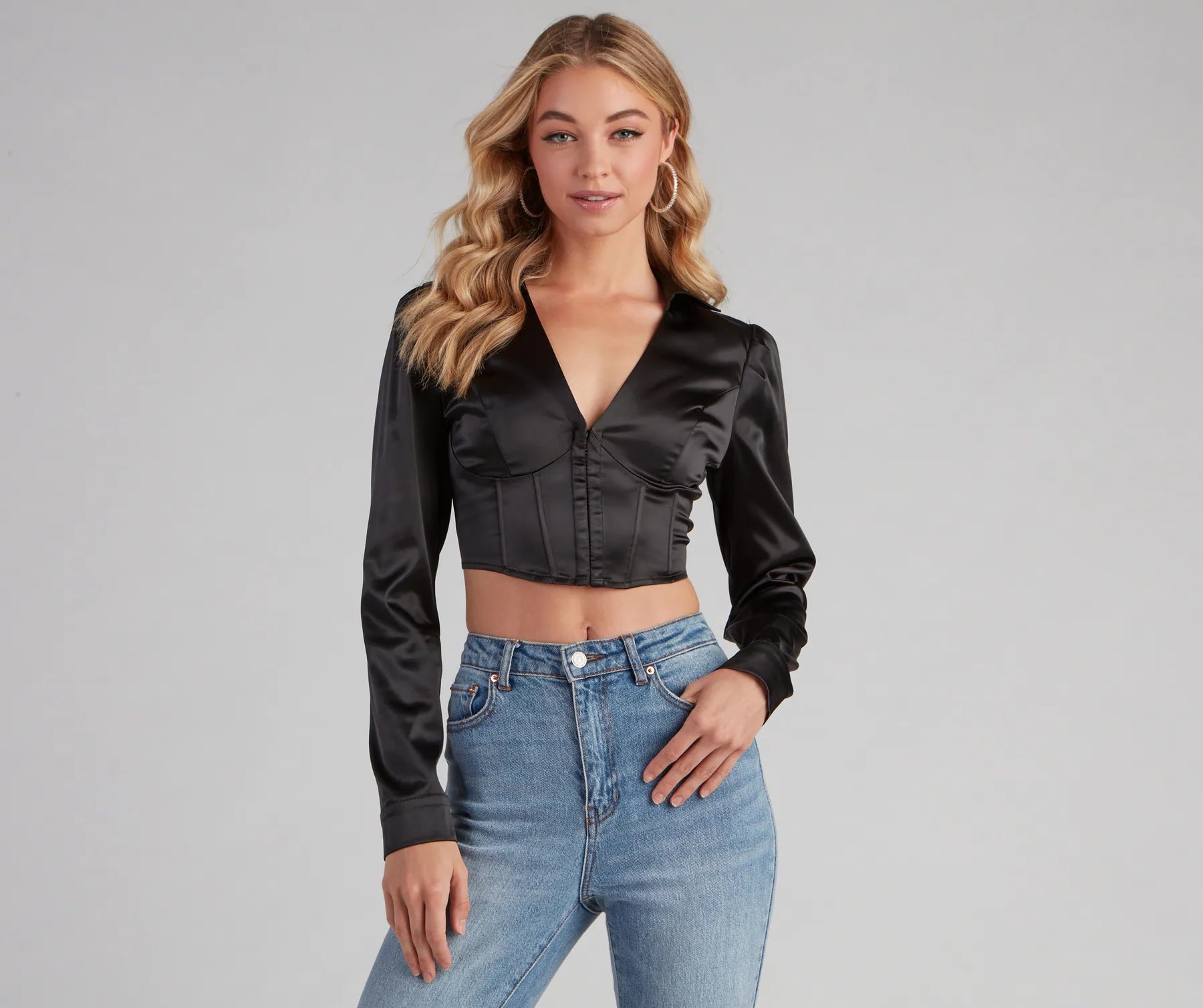 Cropped blouse for women with puffed sleeves and stylish flair-Be My Sweetheart Corset Satin Crop Top