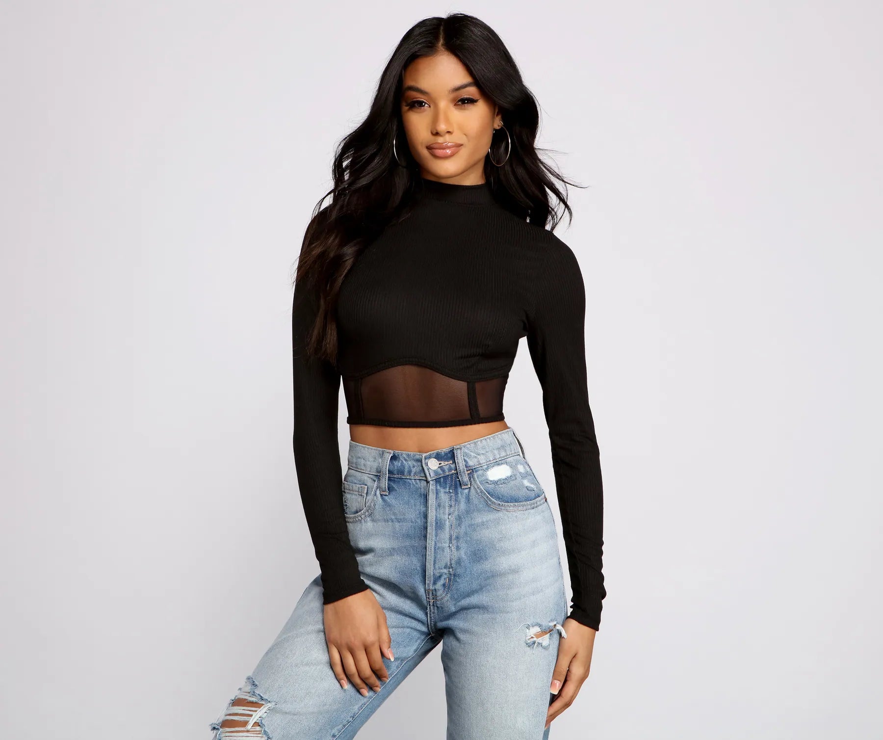 Plunging neckline crop top for women with daring design and bold style-Mesmerize In Mesh Crop Top