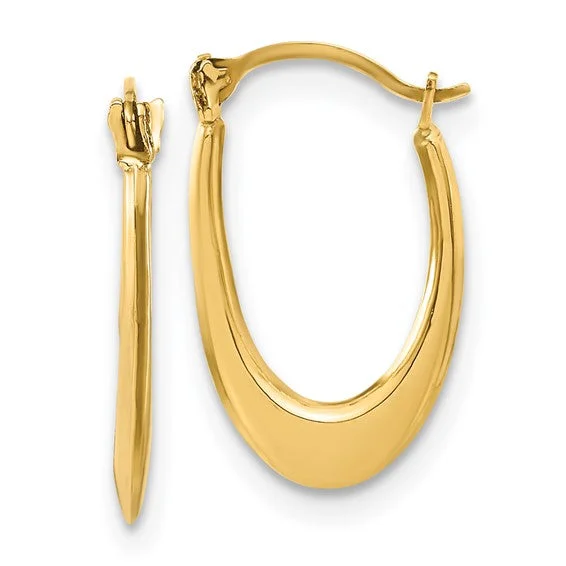 Drop Earrings with Keyhole Designs -Oval Hoop Earrings - 14kt Yellow Gold