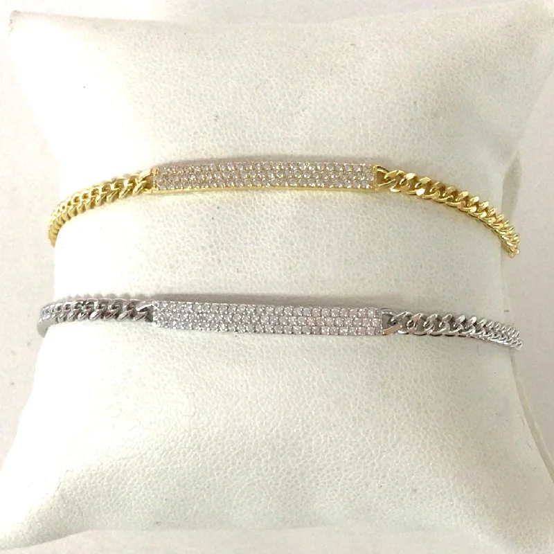 Bangles with chunky designs for statement wear -Mini CZ Bar Bracelet With Curb Chain