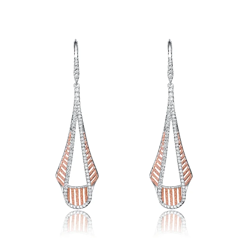 Push Back Drop Earrings for Convenience -GENEVIVE Sterling Silver Rose Gold Plated Cubic Zirconia Drop Earrings