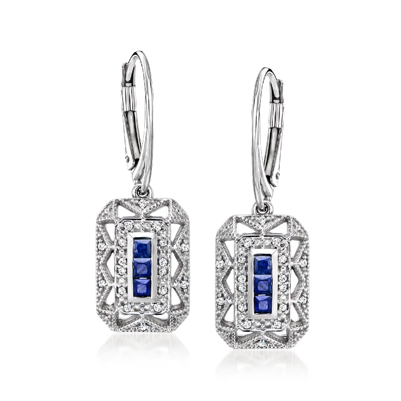 Gemstone and Diamond Drop Earrings for Opulence -Ross-Simons Sapphire and . Diamond Drop Earrings in Sterling Silver