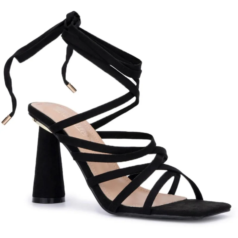 Trendy sandals for men with woven straps and lightweight footbed for comfort-Olivia Miller Womens Omra-8601 Strappy Square Toe Heels