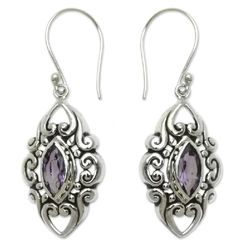 Tarnish Resistant Drop Earrings for Longevity -Sterling Silver 'Royal Seal' Amethyst Earrings (Indonesia)