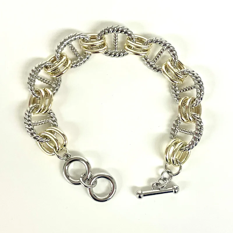 Thin bangles perfect for layering multiple styles -Mixed Metal Anchor Toggle Bracelet