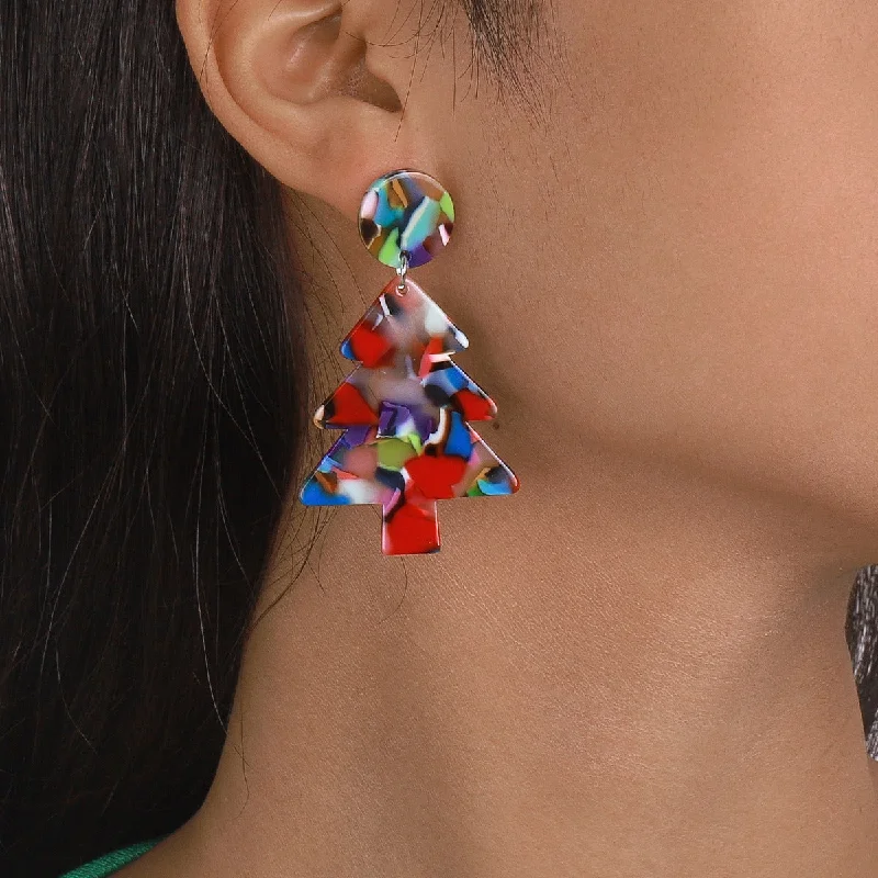 Drop Earrings for Office Wear -Wholesale Simple Colorful Christmas Tree Earrings