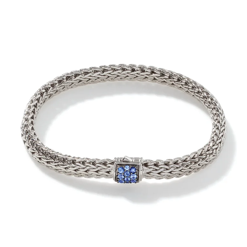 Bracelets with matte rose gold for subtlety -JOHN HARDY MEDIUM STERLING SILVER ICON BRACELET WITH BLUE SAPPHIRE CLASP