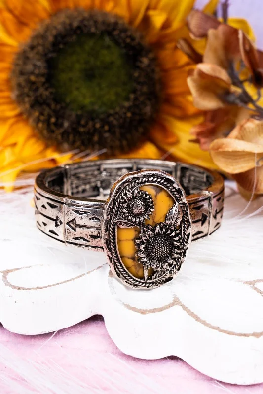 Bangles with chunky designs for statement wear -Yellow Becka Sunflower Stretch Bracelet