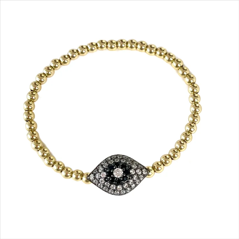 Silver bangles with polished mirror finish shine -4MM Gold Cz Evil Eye Stretch Bracelet