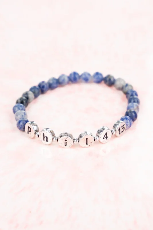 Bracelets with pave ruby for dazzling sparkle -Alayna Blue Silvertone 'Phil 4:13' Beaded Bracelet