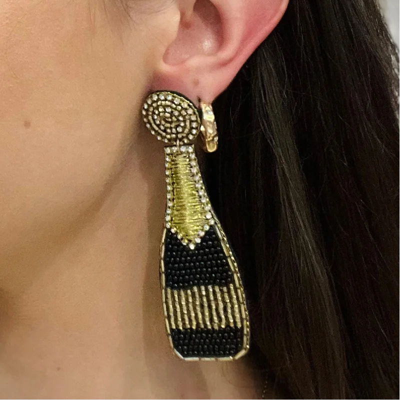 Heavy Duty Drop Earrings for Durability -Bottle Service Beaded Champagne Bottle Earrings