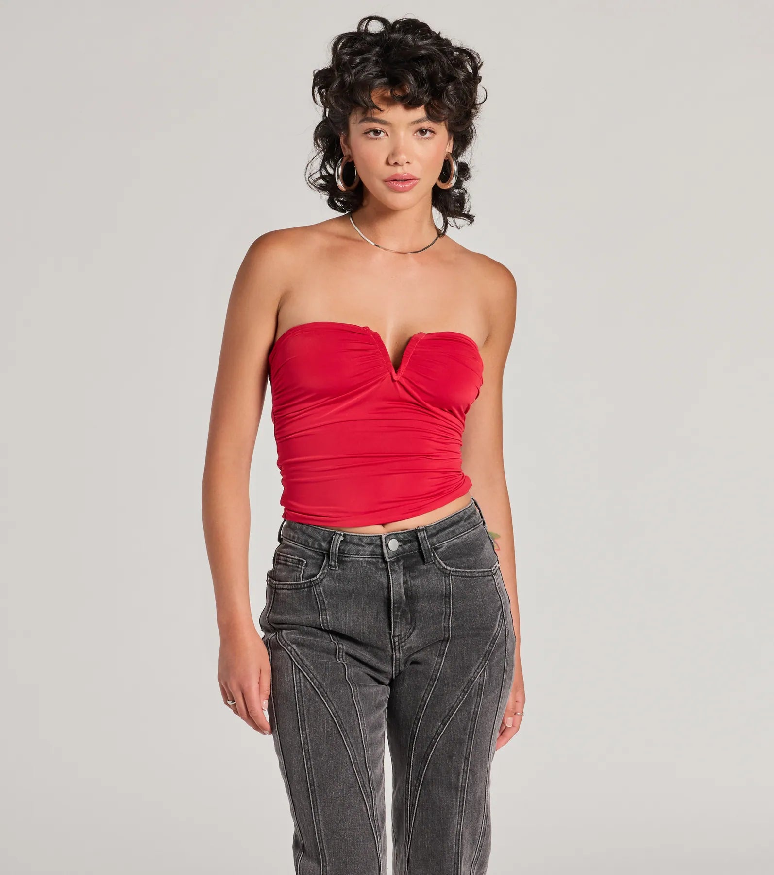 Cropped blouse for women with puffed sleeves and stylish flair-Flirty Find Strapless Ruched Knit Crop Top