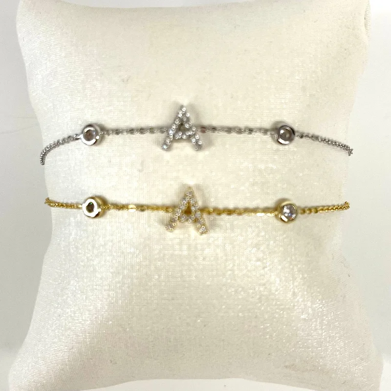 Bangles with gothic-inspired engravings for drama -Delicate Initial Bezel Bracelet