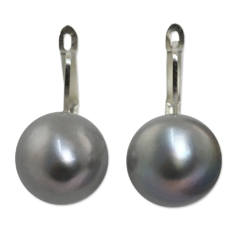 Drop Earrings with Animal Motifs -Handmade Sterling Silver Shadowy MoonPearl Earrings (Thailand)