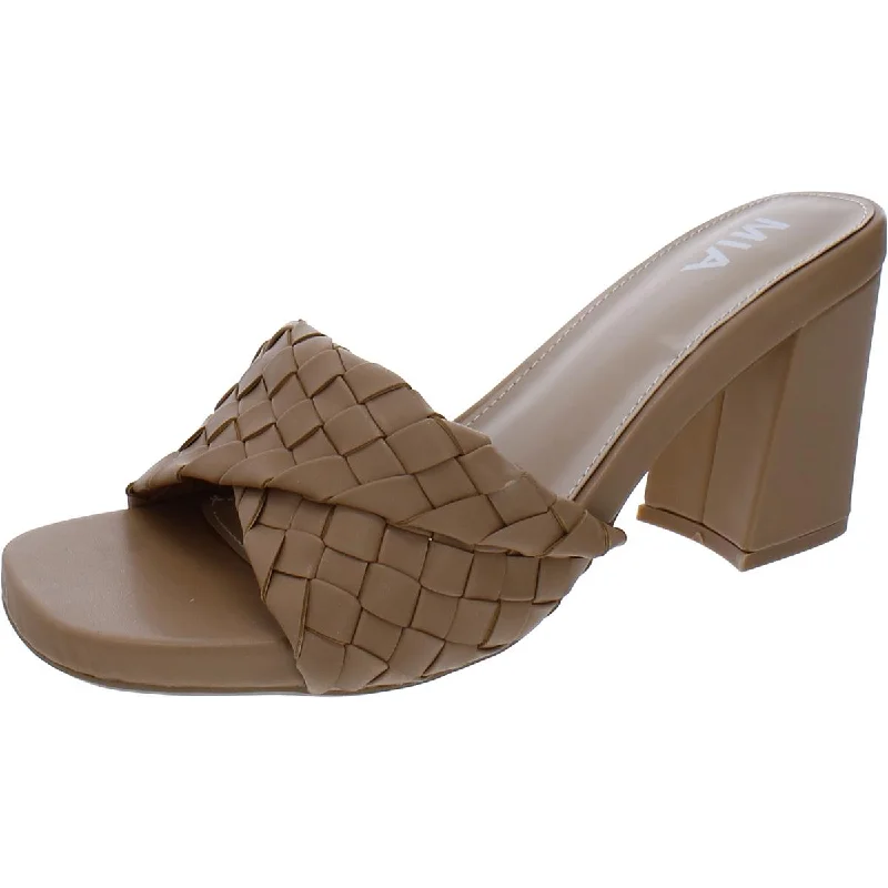 Trendy sandals for men with sporty look and mesh lining for breathability-Mia Womens Minna Faux Leather Woven Heels