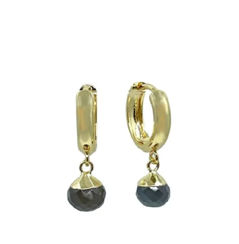 Waterproof Drop Earrings for Outdoor -Gold Fill Hoop with 'Onion' Cut Labradorite Earrings