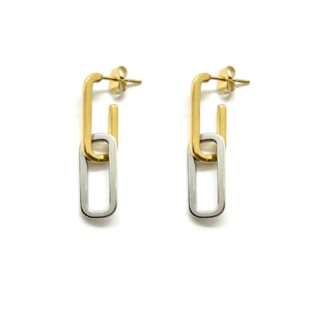 Contemporary Drop Earrings for Fashion -Two Tone Double Drop Earrings